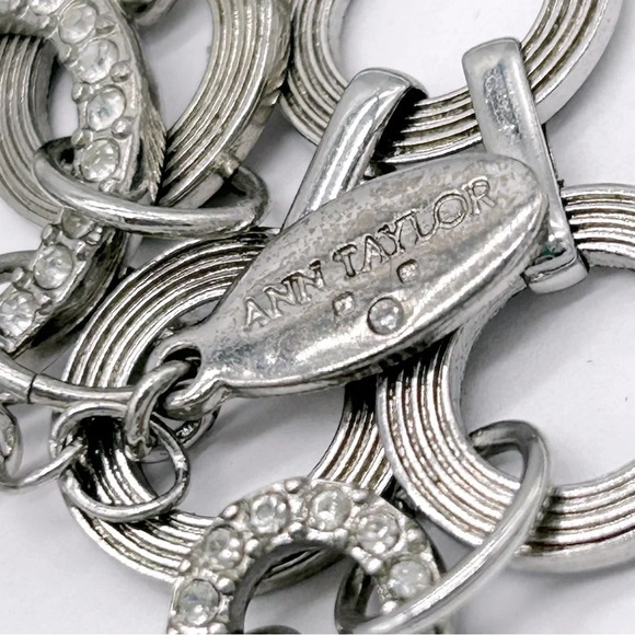 Ann Taylor Jeweled and Textured Circles Silver Necklace - Picture 3 of 3